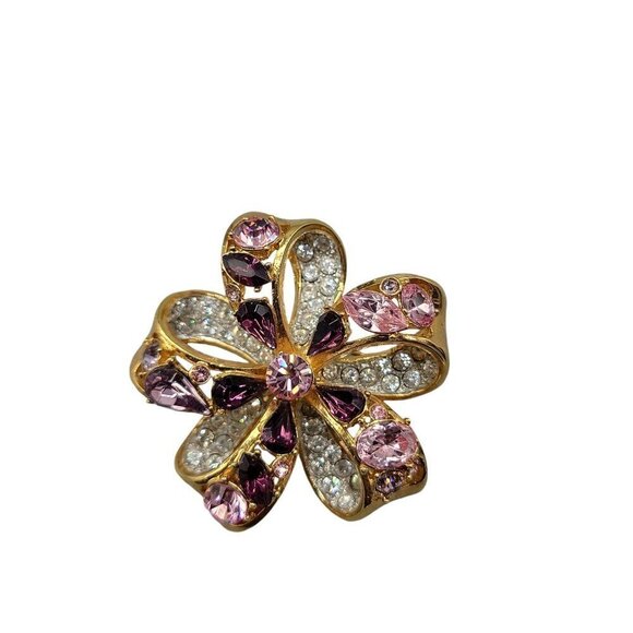 Nolan Miller Brooch Amethyst Purple & Clear Crystals Double Layer Gold Tone - Picture 12 of 15